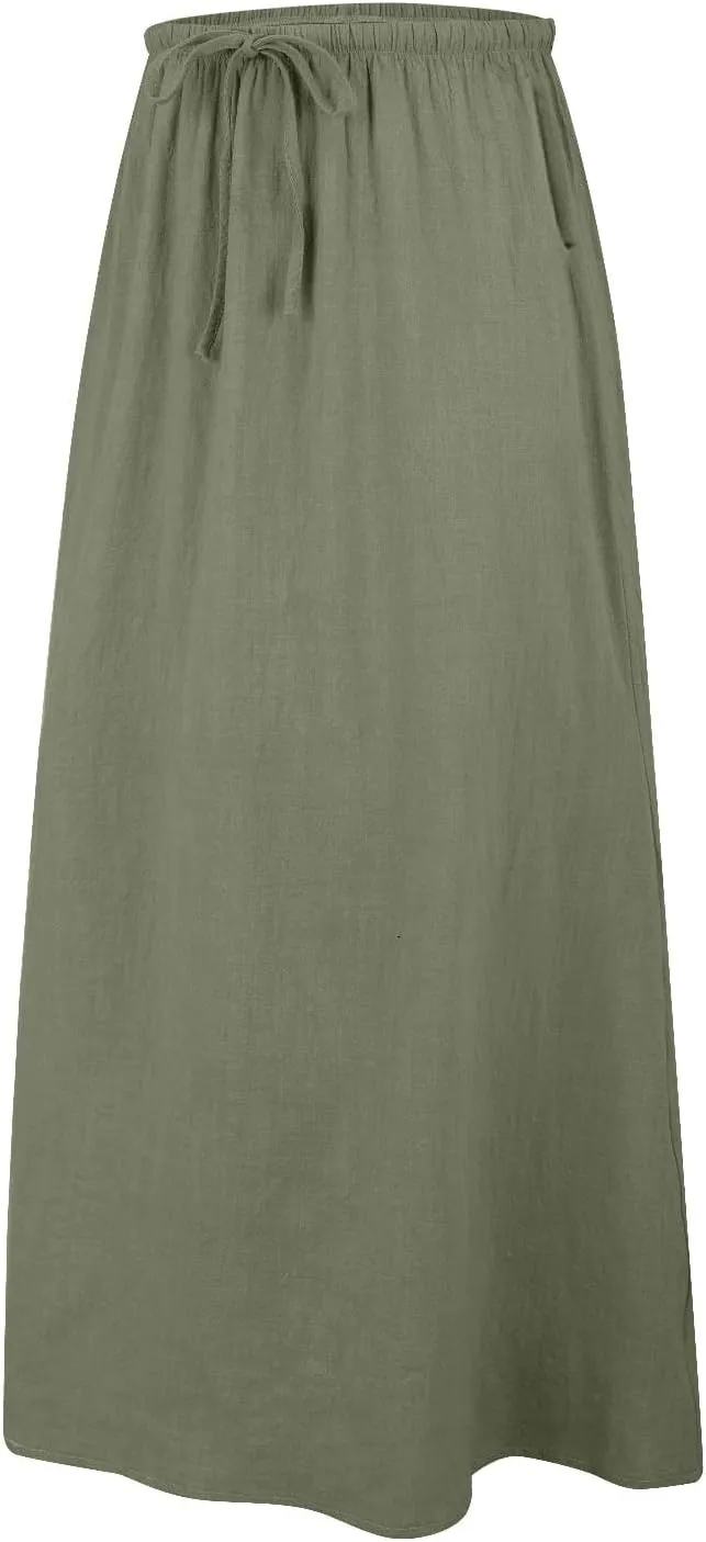Long Skirts for Women Cotton Linen Boho Maxi Skirt Spring Summer Trendy Vacation Casual Flowy Drawstring Skirts