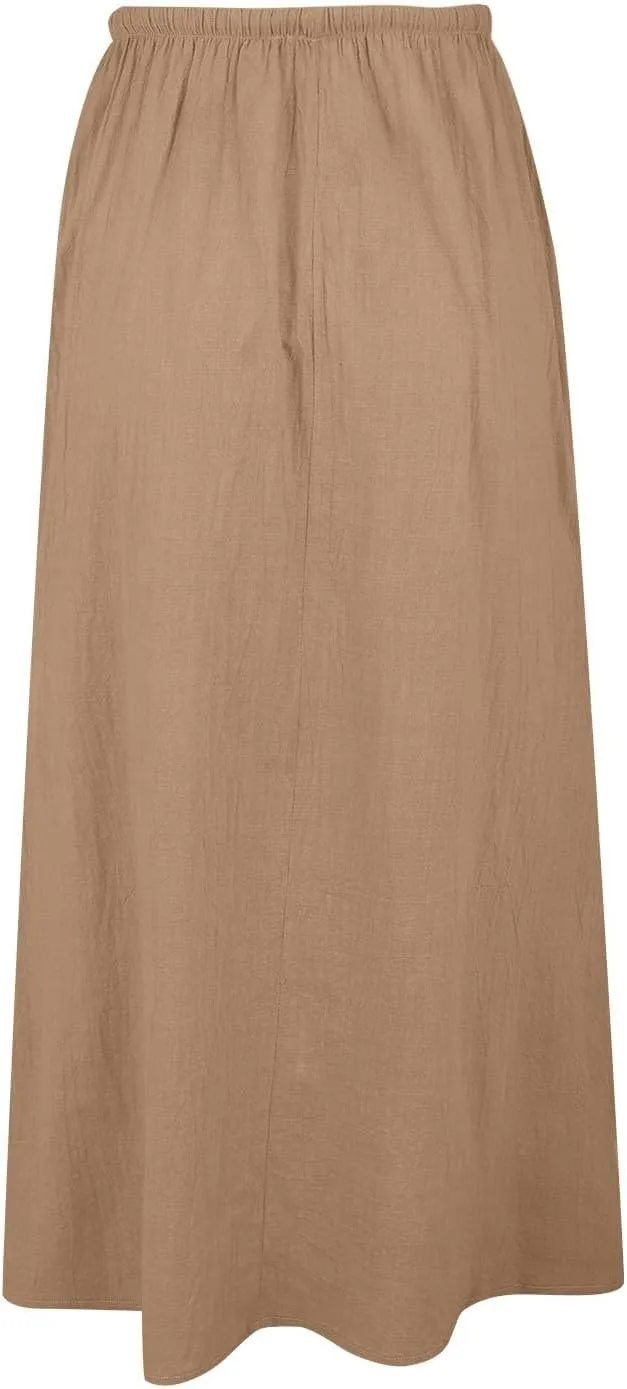 Long Skirts for Women Cotton Linen Boho Maxi Skirt Spring Summer Trendy Vacation Casual Flowy Drawstring Skirts