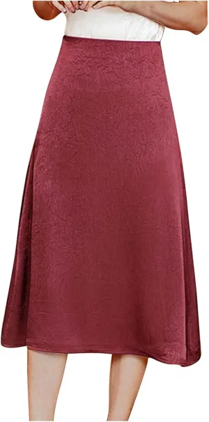Long Skirts for Women Fall Summer Stretchy Flowy Maxi Skirt Dressy Casual for Work, Soft Fold Over High Waisted