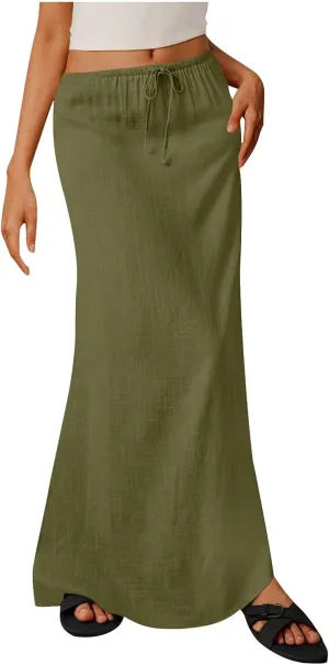Long Skirts for Women Maxi Women's Trendy Summer 2025 Boho Linen Skirt Womens Vacation Dresses Casual
