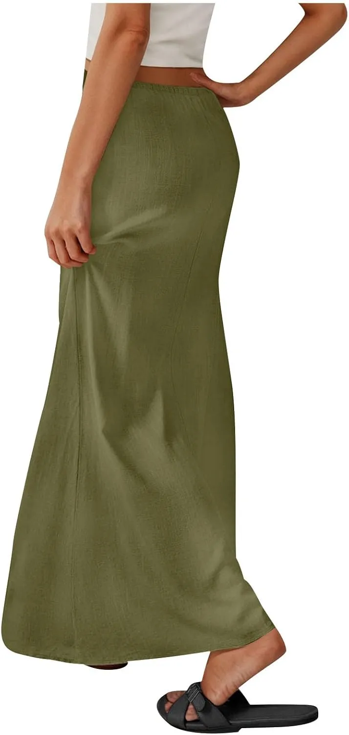 Long Skirts for Women Maxi Women's Trendy Summer 2025 Boho Linen Skirt Womens Vacation Dresses Casual