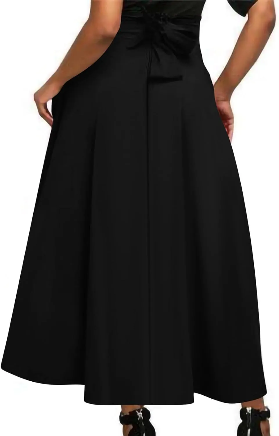 Long Skirts for Women Summer with Pockets Bandage High Waist Skirt Solid Causal Maxi Skirt Ruffle Flowy Work Skirts