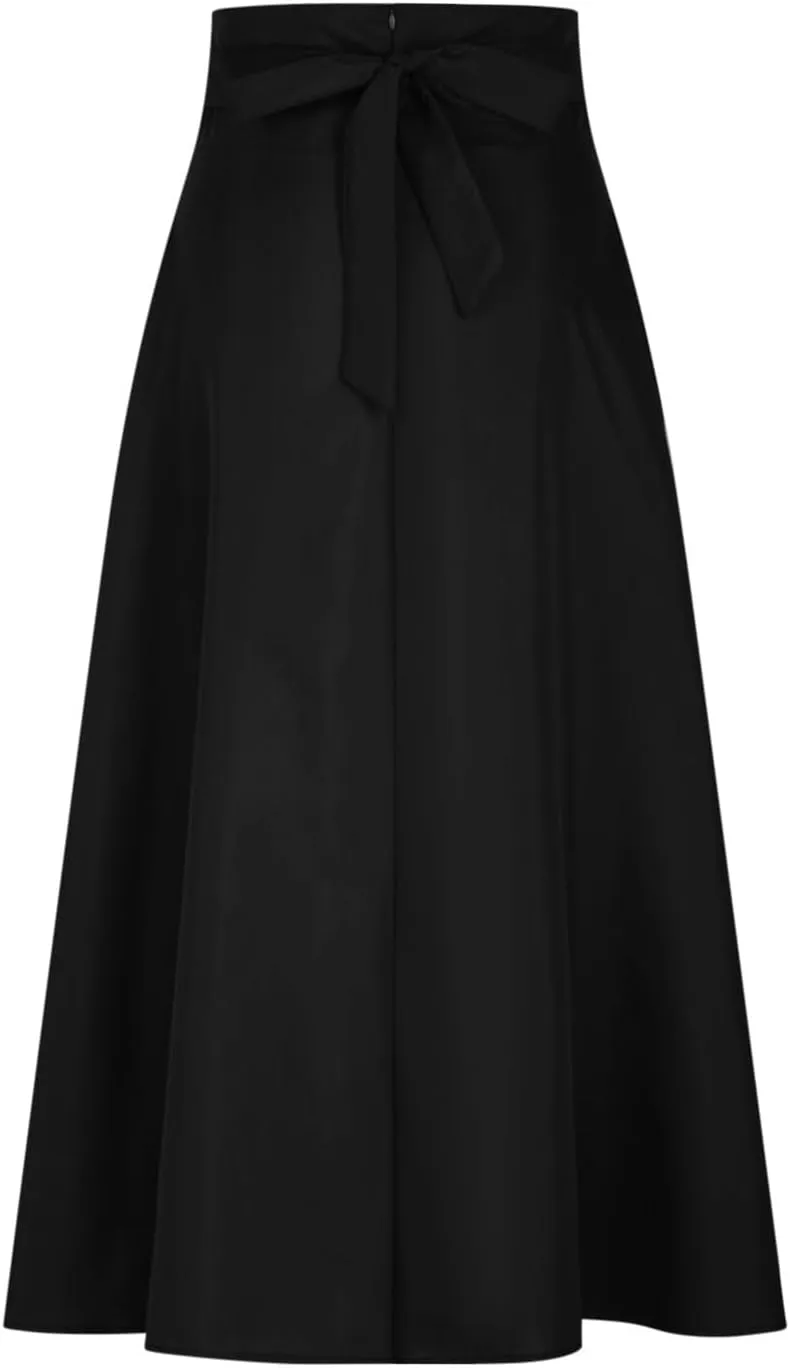 Long Skirts for Women Summer with Pockets Bandage High Waist Skirt Solid Causal Maxi Skirt Ruffle Flowy Work Skirts
