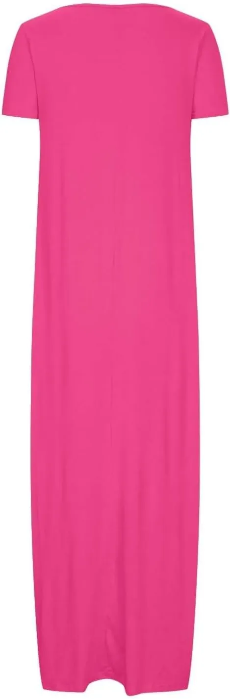 Loose Fit Plus Size Dresses for Curvy Women Short Sleeve Crew Neck Summer Beach Dresses Flowy Maxi Tshirt Sundresses