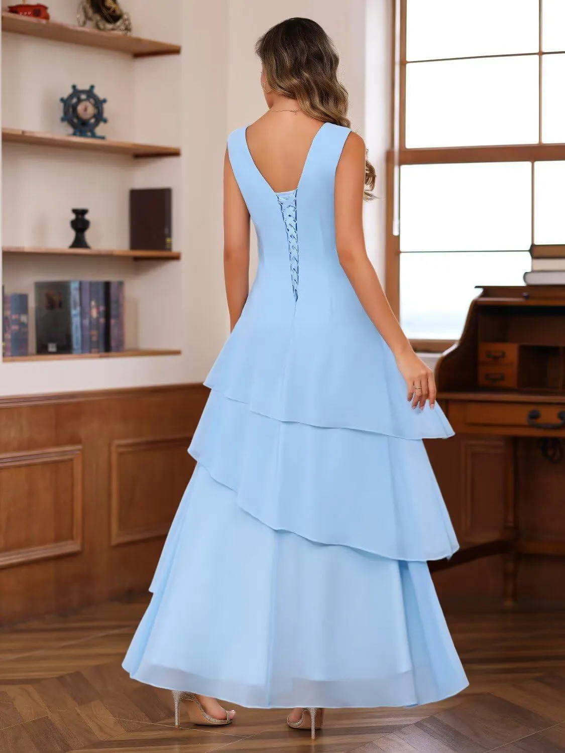 Loyeloy Women's Jewel 2 Pieces Mother of The Bride Dresses with Pockets 2025 Chiffon Aline Maxi Formal Evening Gowns