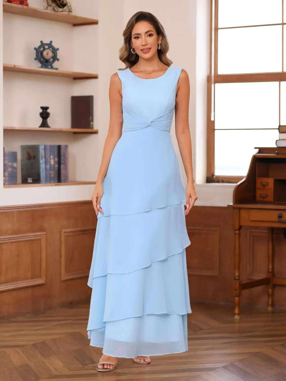 Loyeloy Women's Jewel 2 Pieces Mother of The Bride Dresses with Pockets 2025 Chiffon Aline Maxi Formal Evening Gowns