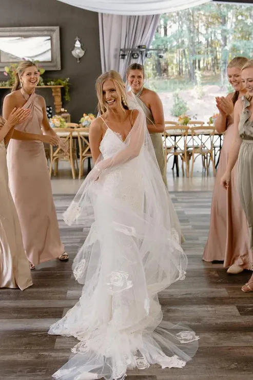 Luolandi Boho Mermaid V Neck Lace Wedding Dresses White Beautiful Without Headscarf