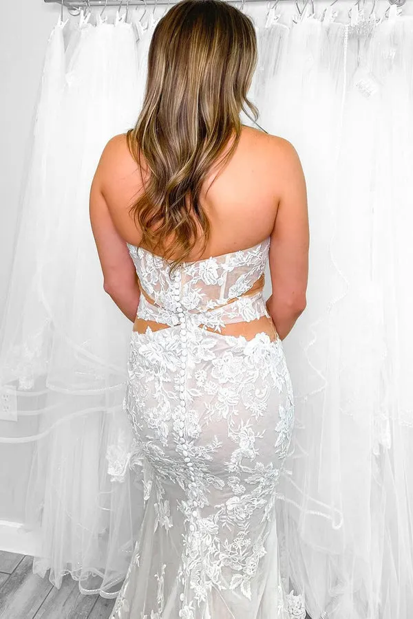 Luolandi Elegant Mermaid Strapless Lace Appliques Wedding Dresses Off Shoulder Sexy