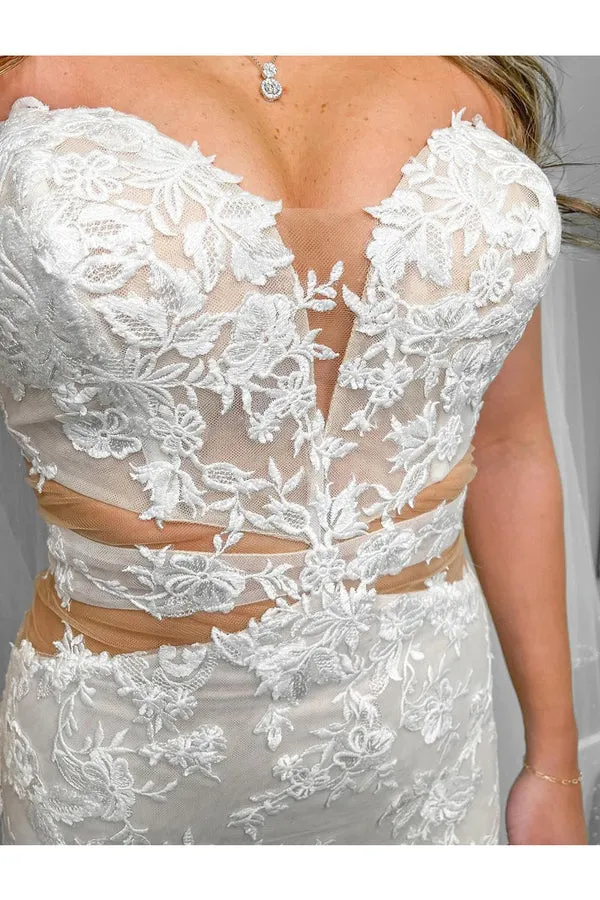 Luolandi Elegant Mermaid Strapless Lace Appliques Wedding Dresses Off Shoulder Sexy