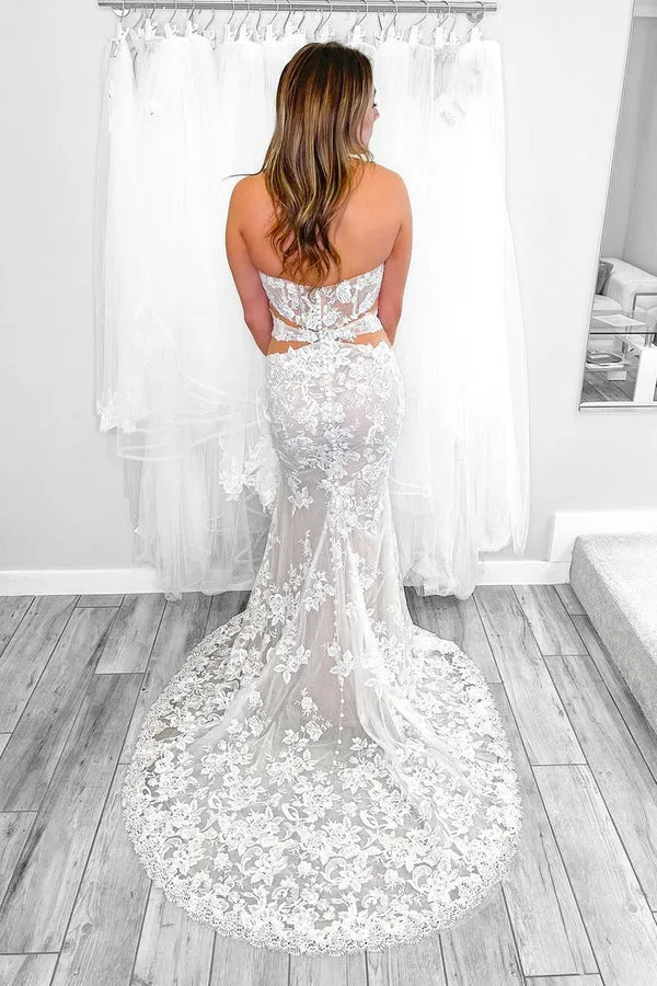 Luolandi Elegant Mermaid Strapless Lace Appliques Wedding Dresses Off Shoulder Sexy