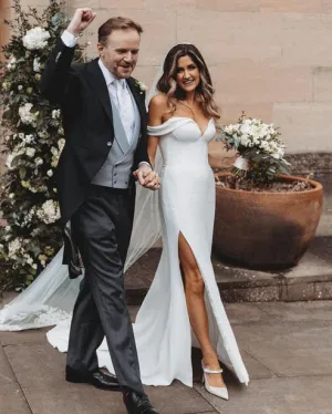 Luolandi Mermaid Satin Wedding Dresses Off the Shoulder with Slit Off Shoulder Sexy