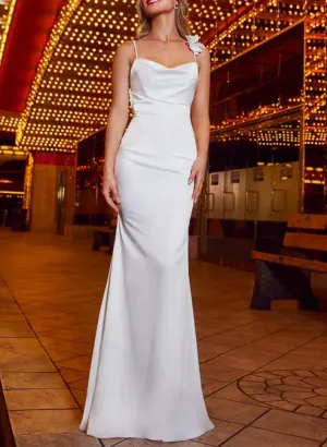 Luolandi Mermaid Silk Like Satin Wedding Dresses With Flowers High Split Open Back