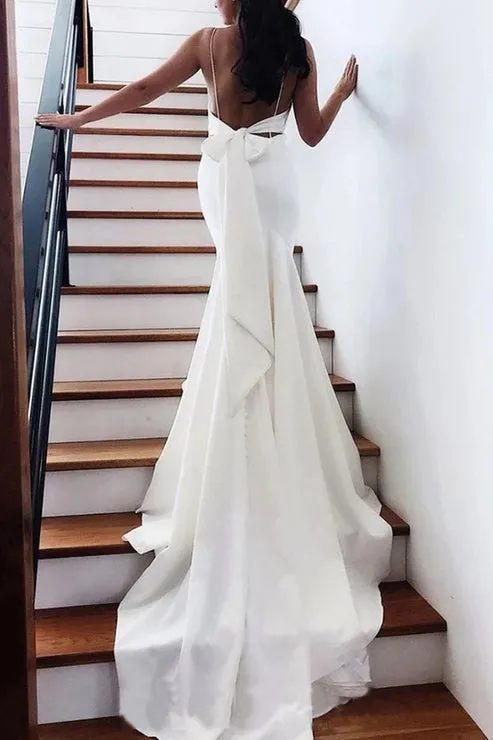 Luolandi Mermaid Spaghetti Straps Backless V Neck Mermaid Wedding Dresses Sexy