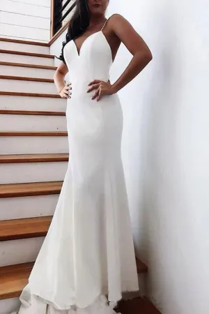 Luolandi Mermaid Spaghetti Straps Backless V Neck Mermaid Wedding Dresses Sexy