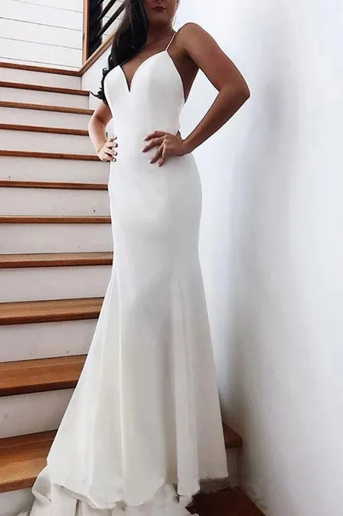 Luolandi Mermaid Spaghetti Straps Backless V Neck Mermaid Wedding Dresses Sexy