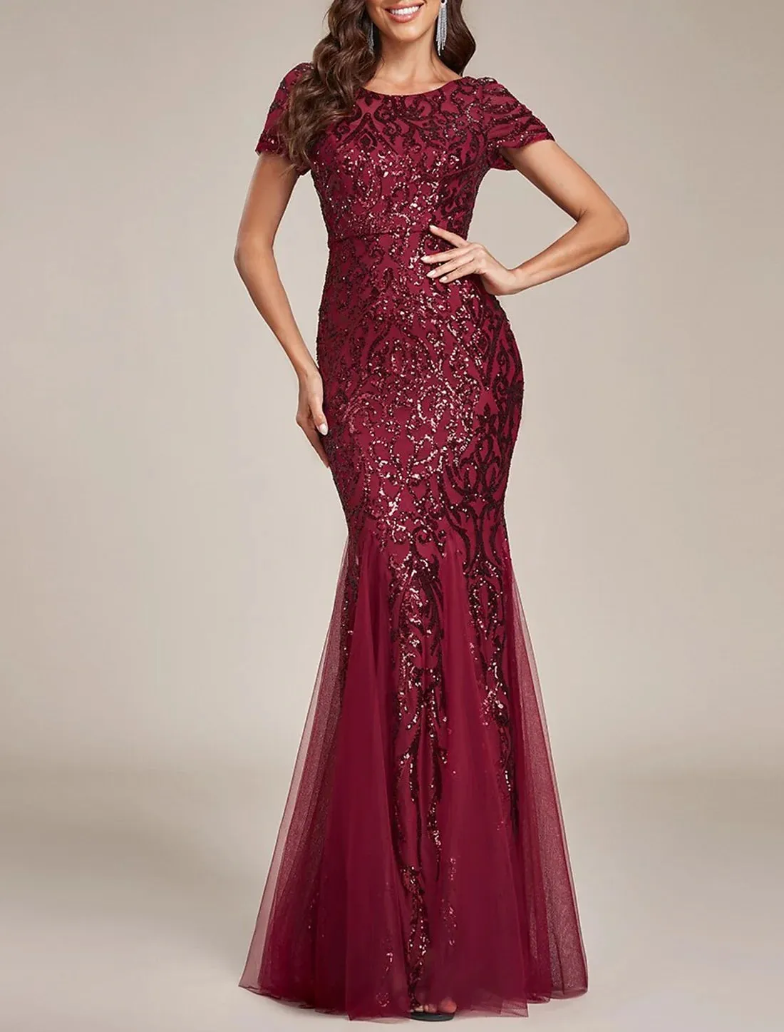 Luolandi Mermaid / Trumpet Wedding Guest Dresses Floral Dress Prom Wedding Party Floor Length Sleeveless Jewel Neck Sequined with Sequin Sparkly Evening Dress