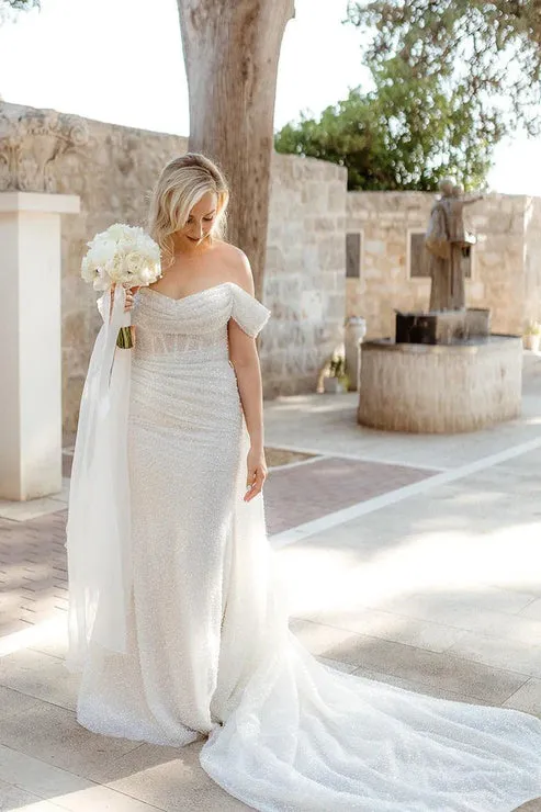 Luolandi Sparkly Mermaid Off the Shoulder Sequins Wedding Dresses Beautiful
