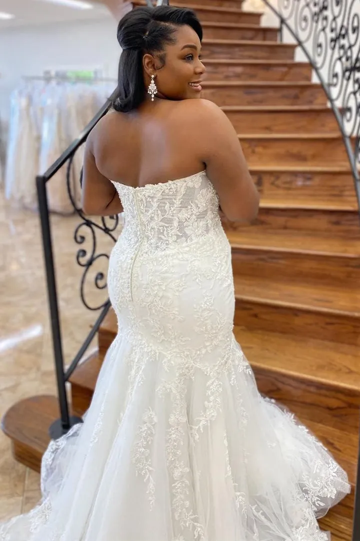 Luolandi Sweetheart Wedding Dresses Tulle Mermaid With Applique Off Shoulder
