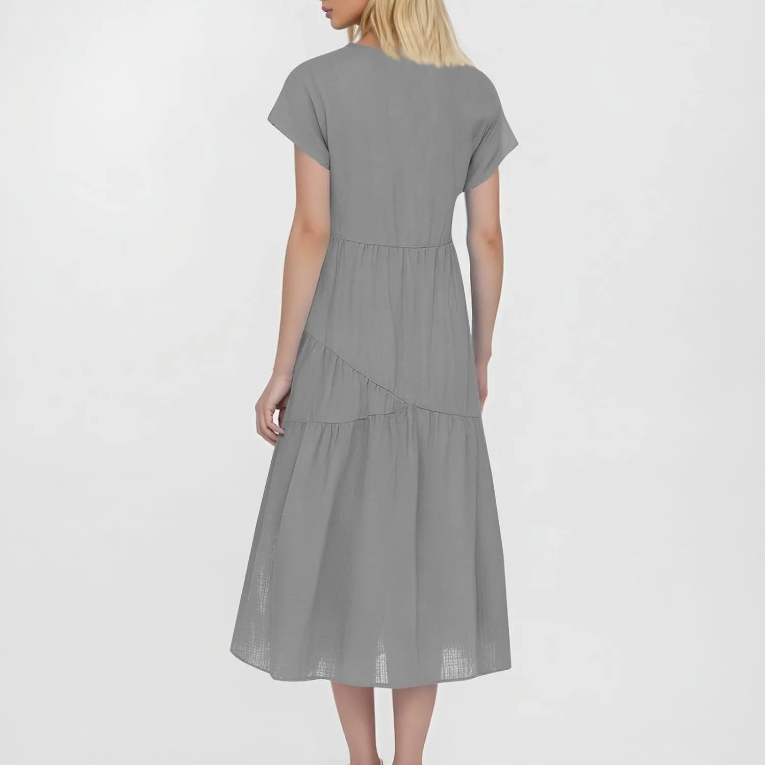 Maxi Cotton Linen Dresses for Women 2025 Summer V-Neck Short Sleeve Asymmetrical Dress Beach Elegant Long Flowy Dress
