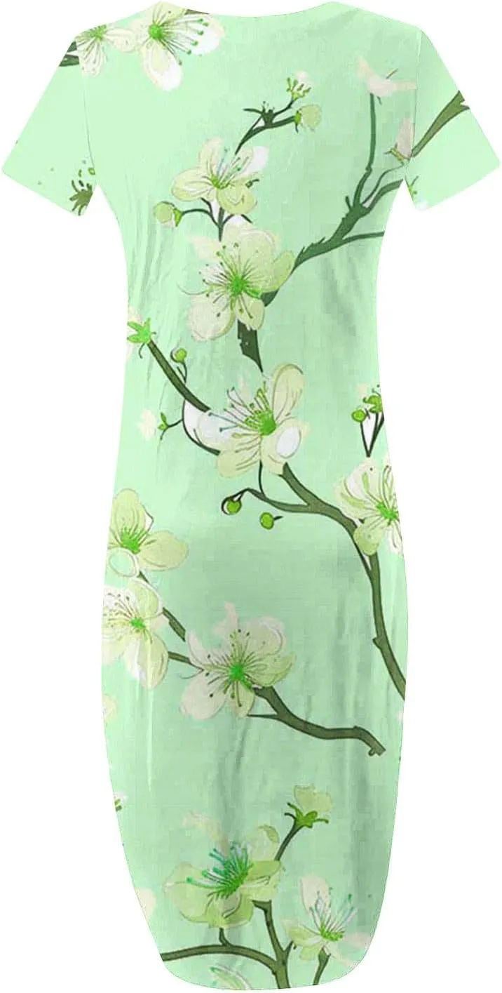 Maxi Dresses for Women 2025 Short Sleeve Casual Boho Floral T-Shirt Dress Flowy Beach Sundress with Pockets