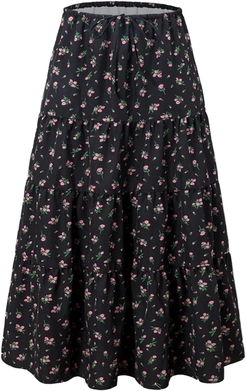 Maxi Skirt with Slit for Women High Waist Boho Flowy Long Skirt Elegant A-Line