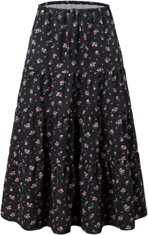 Maxi Skirt with Slit for Women High Waist Boho Flowy Long Skirt Elegant A-Line
