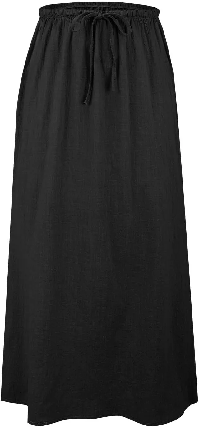 Maxi Skirts for Women Linen Summer A-Line Comfy Drawstring Cute Flowy Boho Casual Outfits Vacation Beach Swim Cover Ups