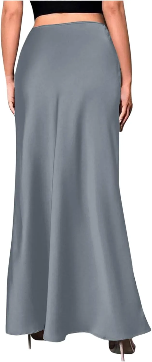 Maxi Skirts for Women Smooth Stain A Line Pure Skirt Hide Zip Trendy Skirts Stretch Long Comfort Casual Skirt