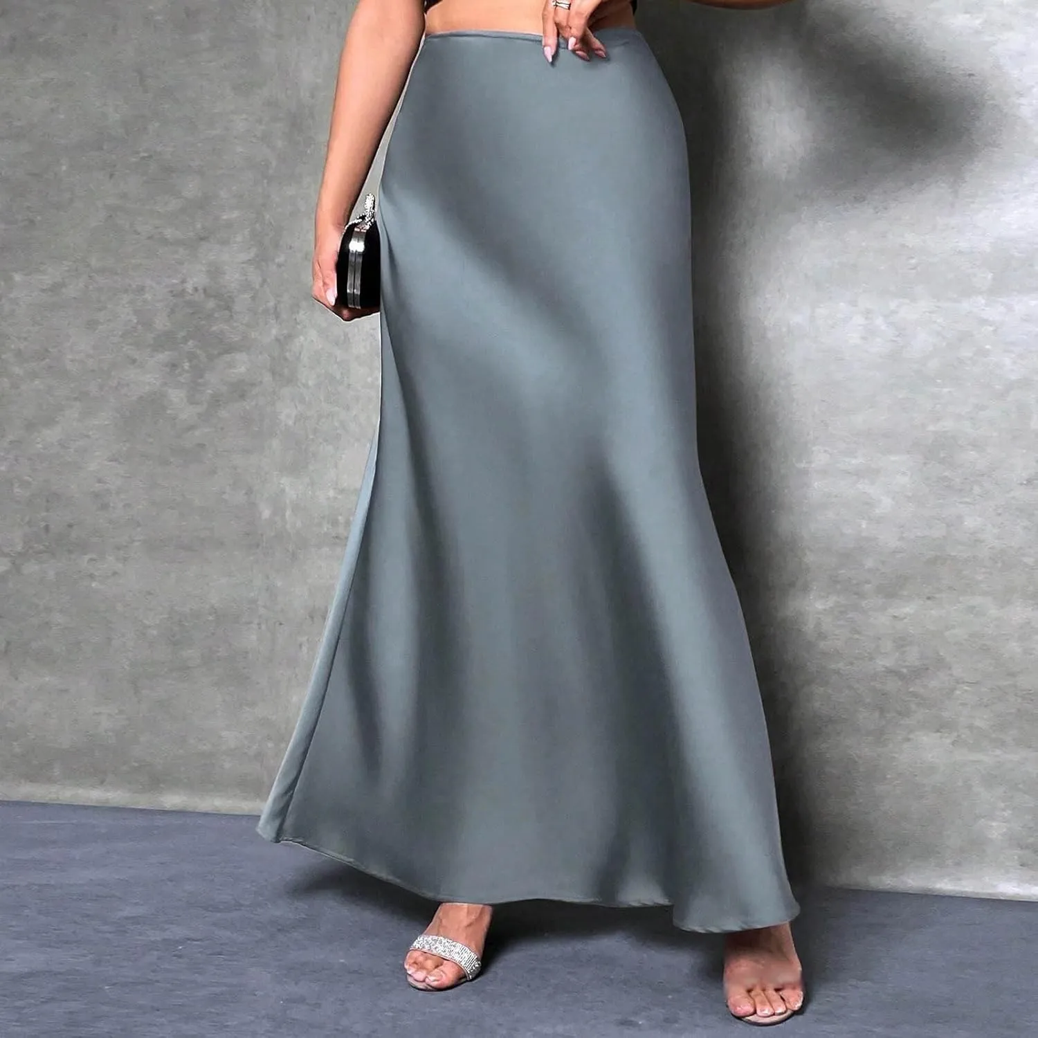 Maxi Skirts for Women Smooth Stain A Line Pure Skirt Hide Zip Trendy Skirts Stretch Long Comfort Casual Skirt