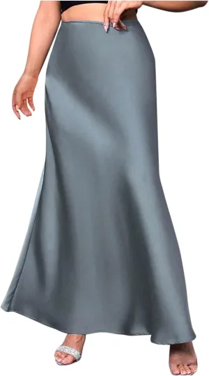 Maxi Skirts for Women Smooth Stain A Line Pure Skirt Hide Zip Trendy Skirts Stretch Long Comfort Casual Skirt