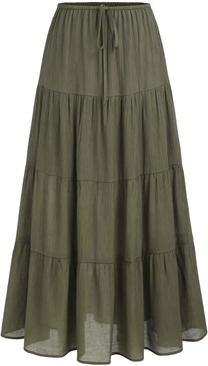 Maxi Skirts for Women Solid Color Ruffle Tiered Pleated Elastic High Waisted Skirt Summer Casual Flowy A Line Skirts
