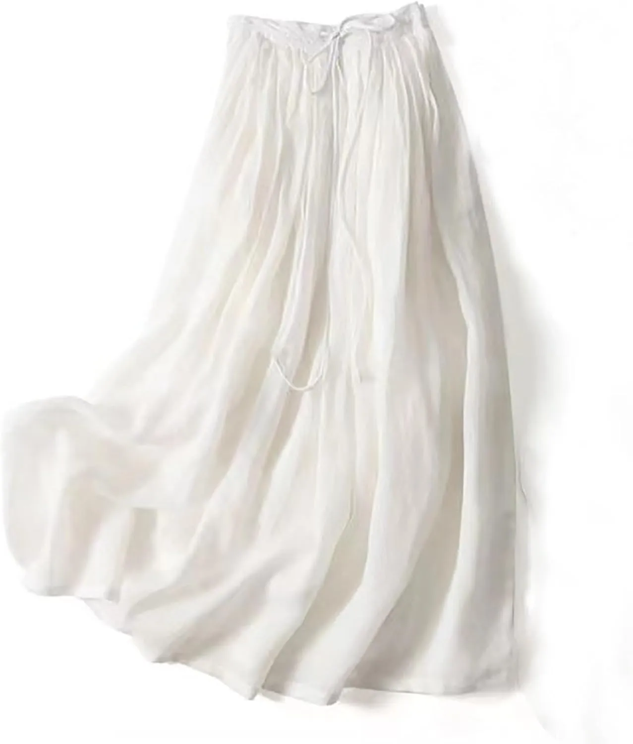 Maxi Skirts for Women Summer Drawstring High Elastic Waist Pleated A Line Skorts Solid Holiday Cotton Linen Skirt