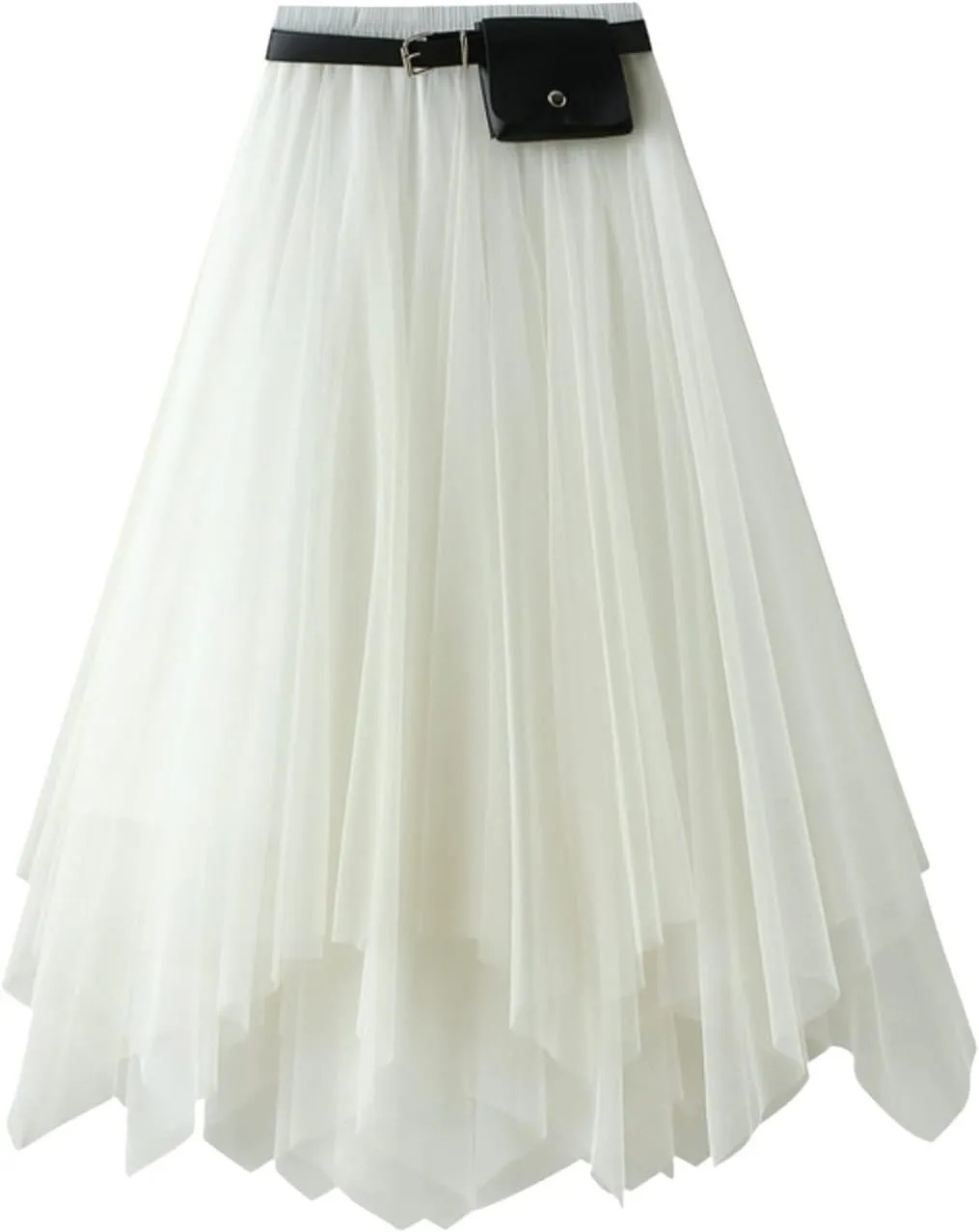 Mesh Layered Midi Irregular Tulle Skirt Women Summer High Waist Up Party Petticoat Skirt Women's Elegant Mint