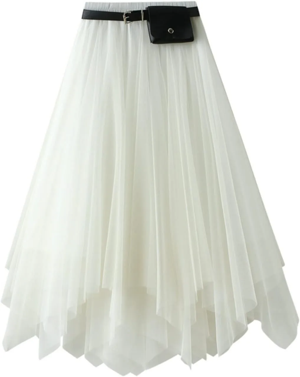 Mesh Layered Midi Irregular Tulle Skirt Women Summer High Waist Up Party Petticoat Skirt Women's Elegant Mint