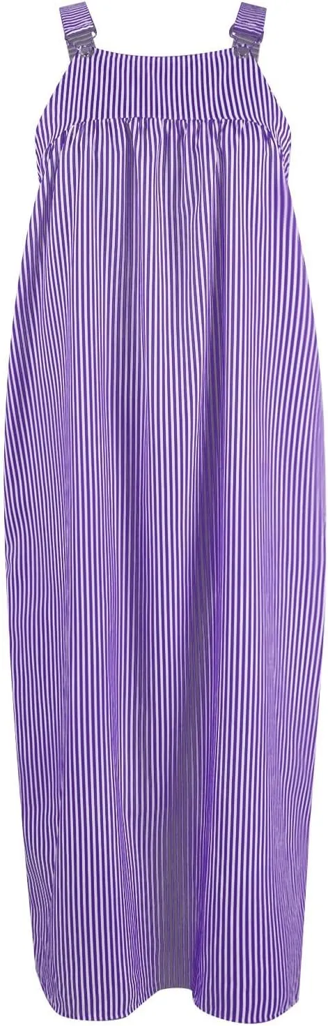 midelxp Striped Maxi Dress for Women Summer Y2k Square Neck Overall Dress Comfy Adjustable Strap Loose Long Beach Dresses