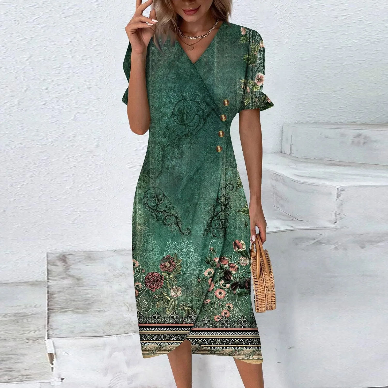 Midi Dresses for Women Dress Women Puff Sleeve Women Dresses for Special Occasions Summer Fitted