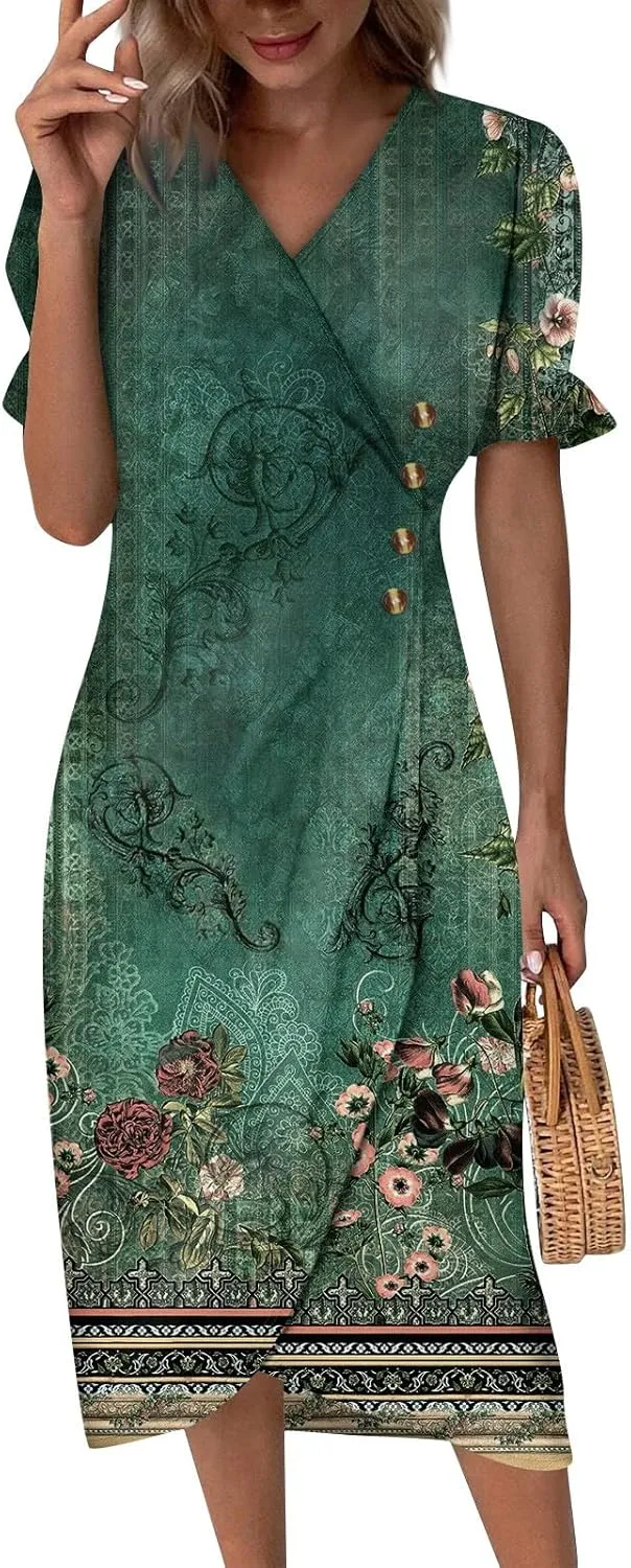 Midi Dresses for Women Dress Women Puff Sleeve Women Dresses for Special Occasions Summer Fitted
