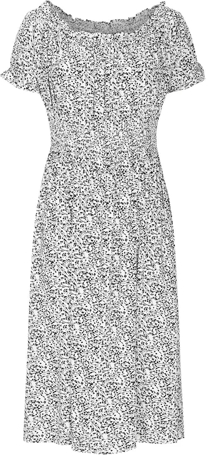 Midi Dresses for Women Floral Spring Dresses Ruffle Sleeve Crewneck Flowy Dress Wedding Guest Dress 2025 Trendy