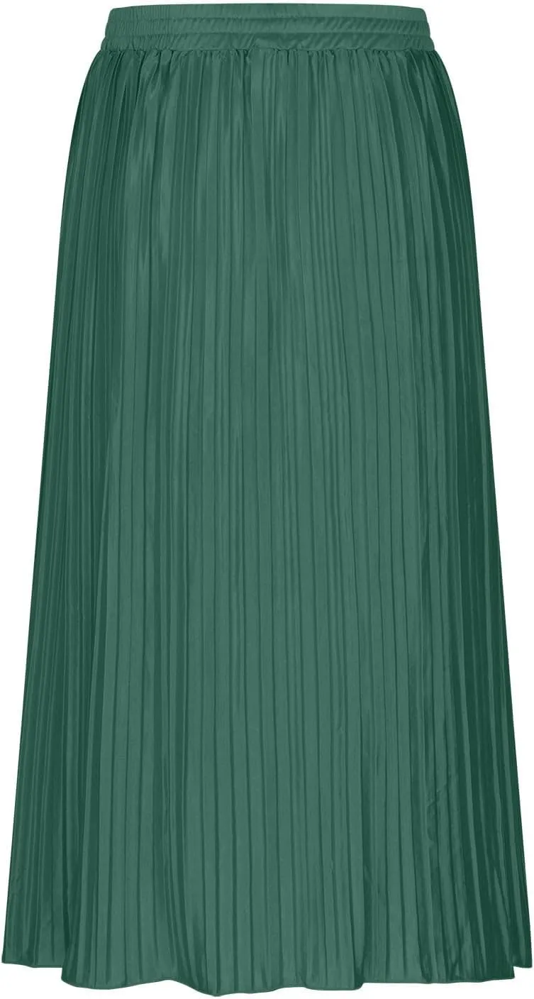 Midi Skirts for Women Casual Summer Beach Vacation High Elastic Waist Front Button A-Line Pleated Flowy Skirts
