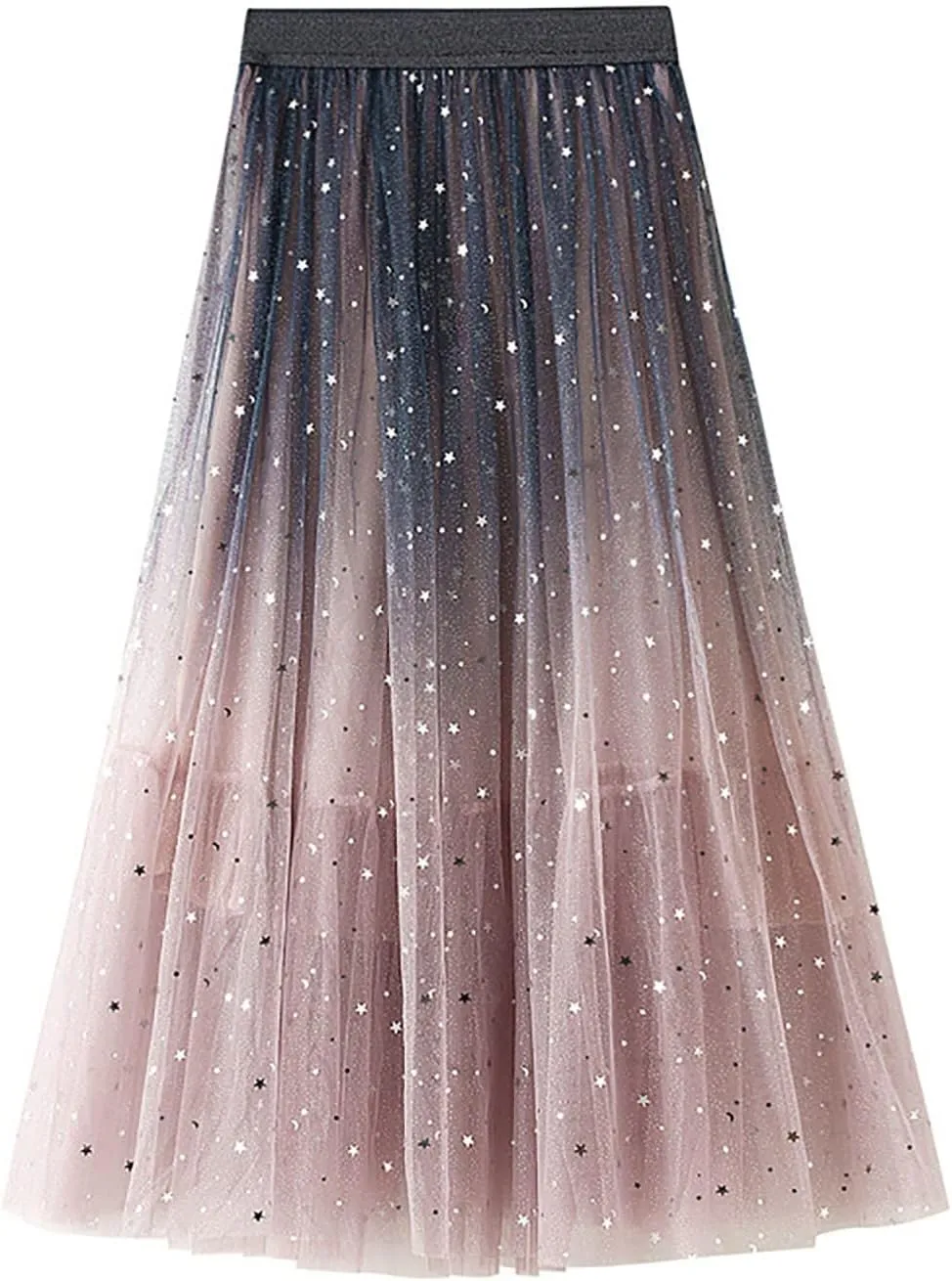 Midi Skirts for Women Fashion Women Summer Gradient Color Tulle Skirt High Waist Pleated Long Pencil Skirt for