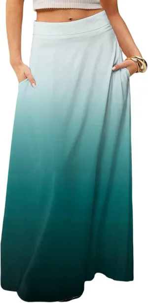 Midi Skirts for Women High Waisted Pleated A-Line Summer Swing Long Work Office with Pockets