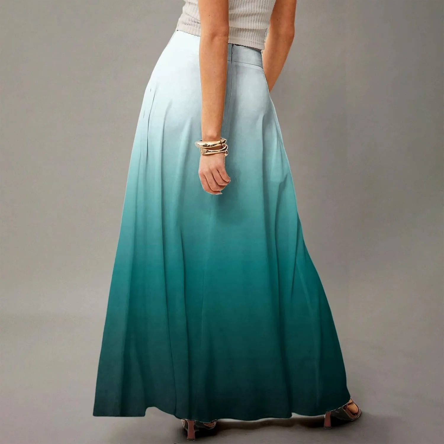 Midi Skirts for Women High Waisted Pleated A-Line Summer Swing Long Work Office with Pockets