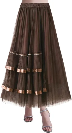 Midi Skirts for Women Ladies Printed Saree Bustier Mid Length A Line Floral Mesh Long Skirt