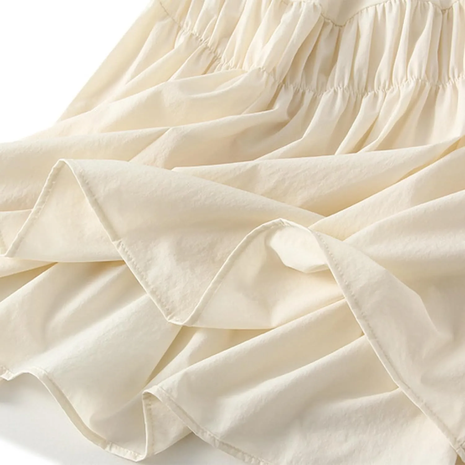 Midi Skirts for Women, Ruffle Pleated Elastic Waist Knee Length Solid Color Skirt Trendy Casual Loose Cute Skirt