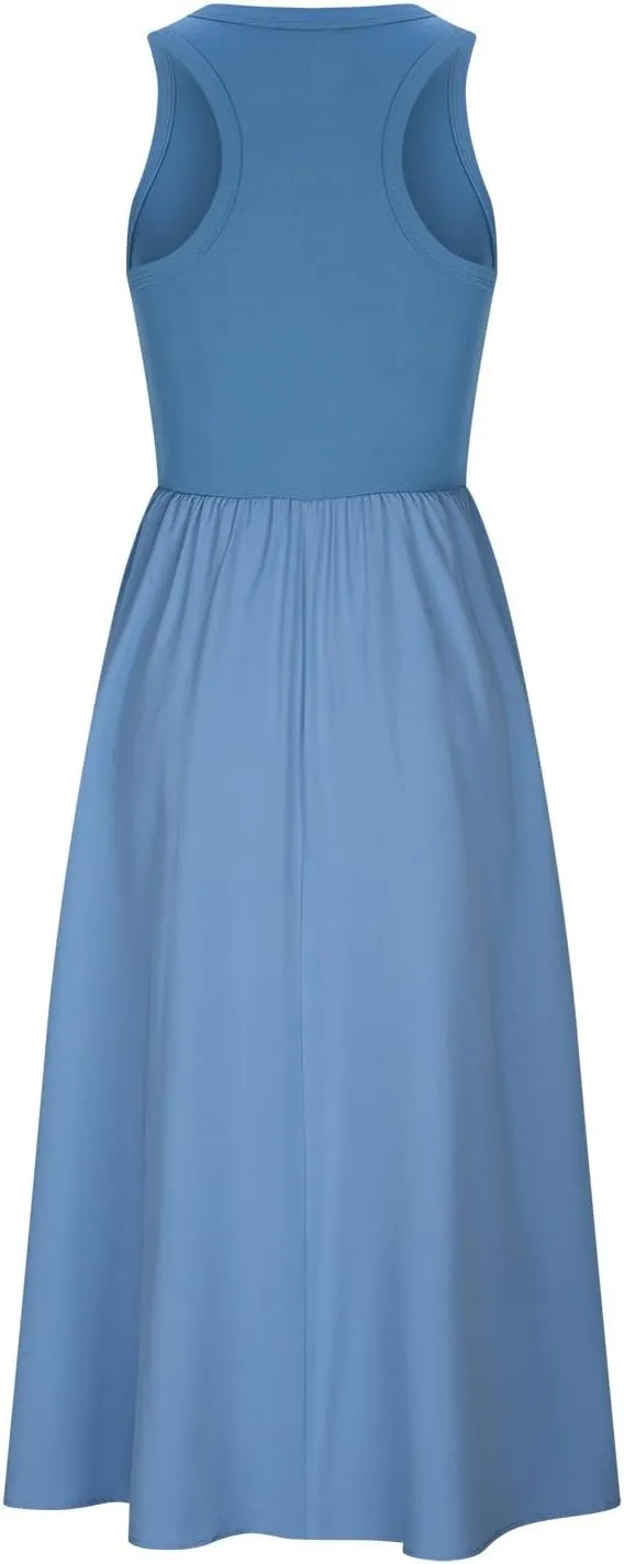 Midi Summer Dresses for Women 2024 Casual Ribbed Loose Fit a Line Dresses Solid Color Sleeveless Long Maxi Dresses