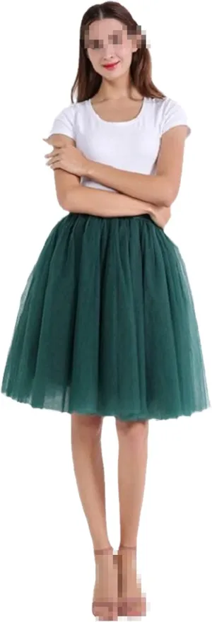 Midi Tulle Skirt Pleated Dance Short Skirts Womens Petticoat Party Skirts Dark Green