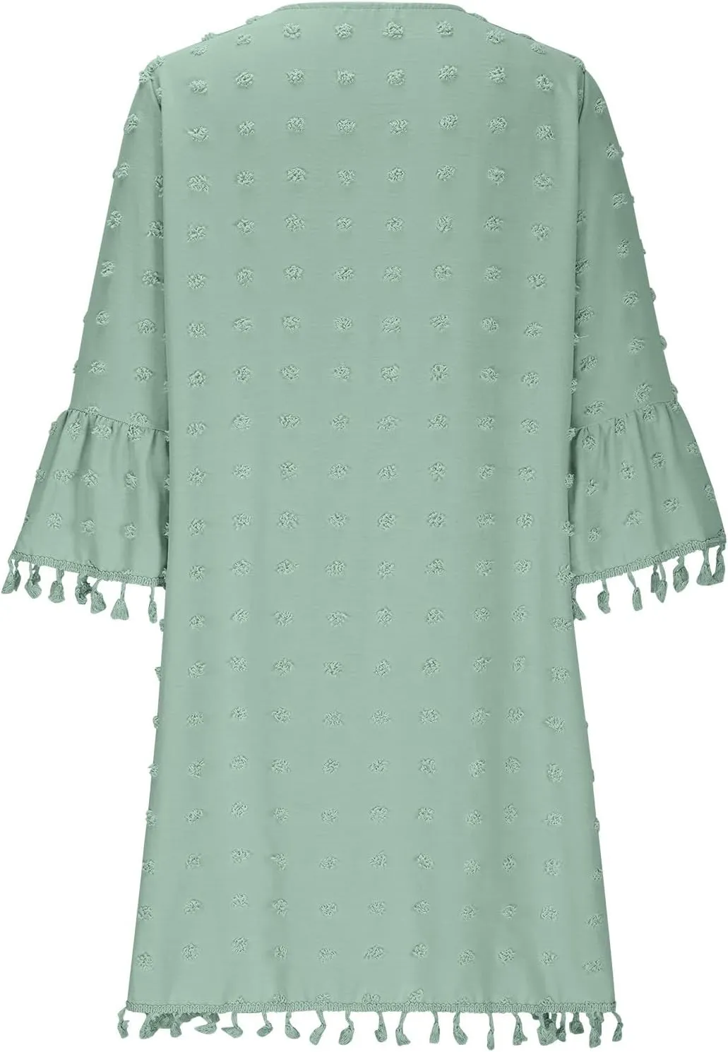Mini Dresses for Women Casual V Neck Three Quarter Sleeve Tassels Dresses Cute Swiss Dots Cover Ups Dress