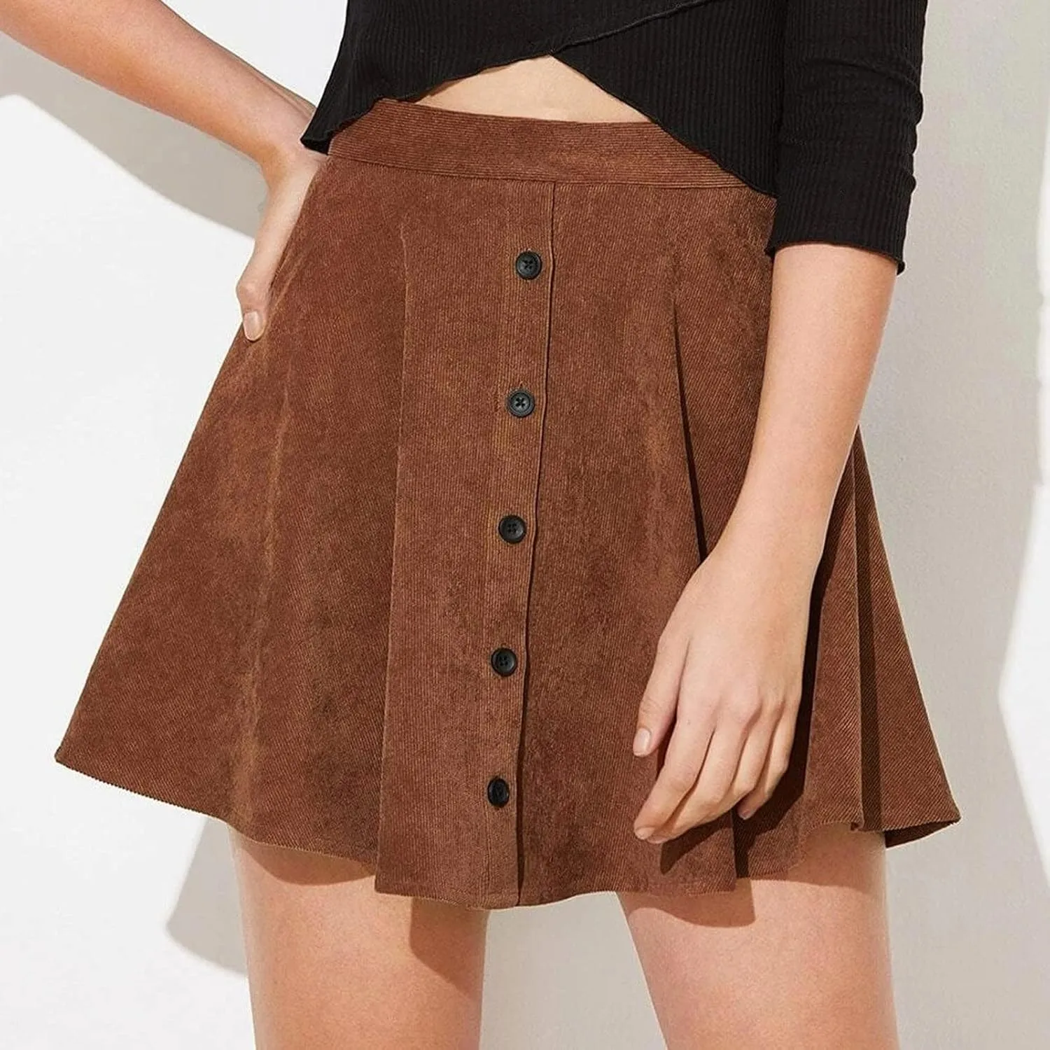 Mini Skirts for Women Summer Spring Corduroy Pleated Ruffle Short Skirt Sweet Single Button High Waist Skirt Dress