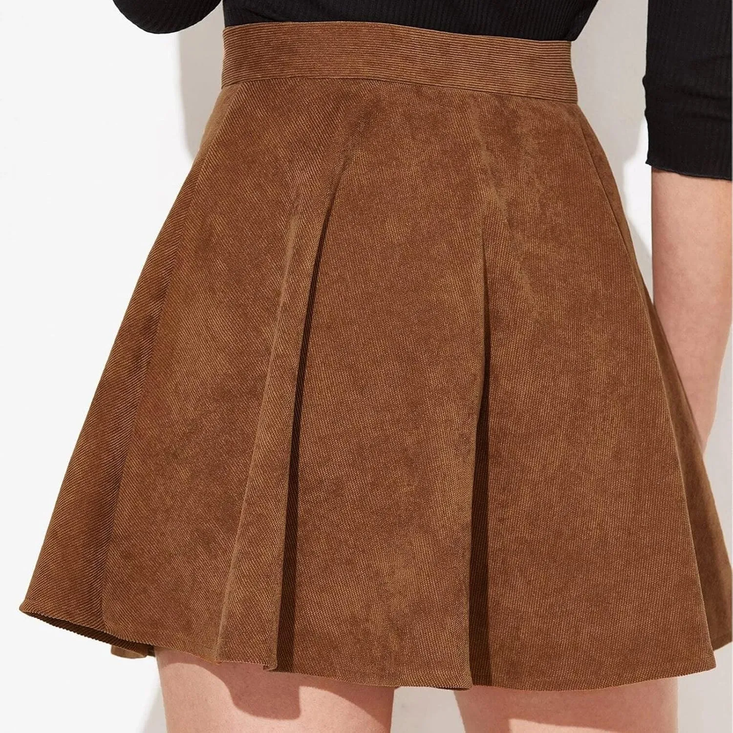 Mini Skirts for Women Summer Spring Corduroy Pleated Ruffle Short Skirt Sweet Single Button High Waist Skirt Dress