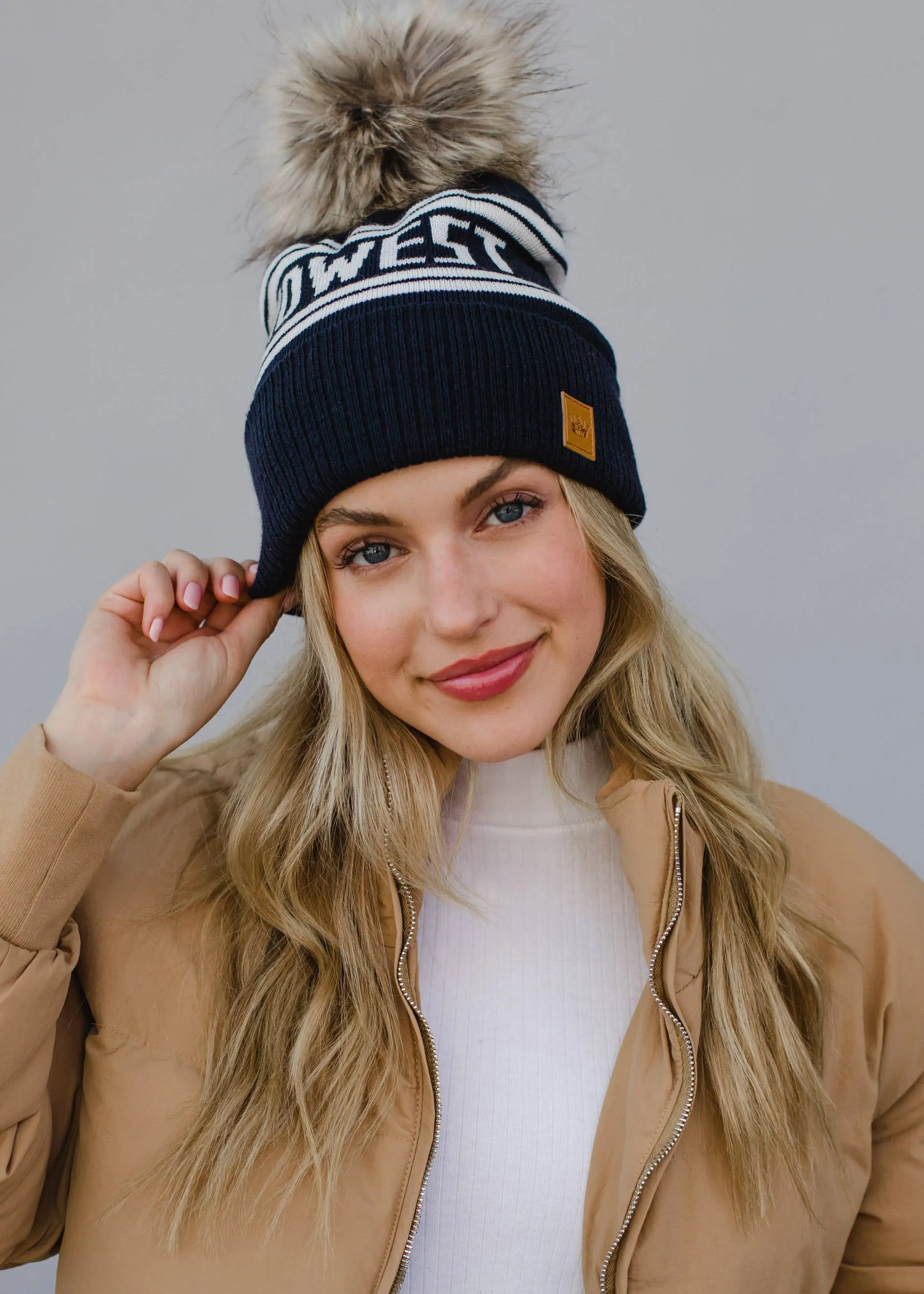 Navy & Off White Midwest Pom Hat